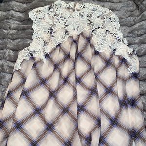Ann Taylor Plaid & Lace Top